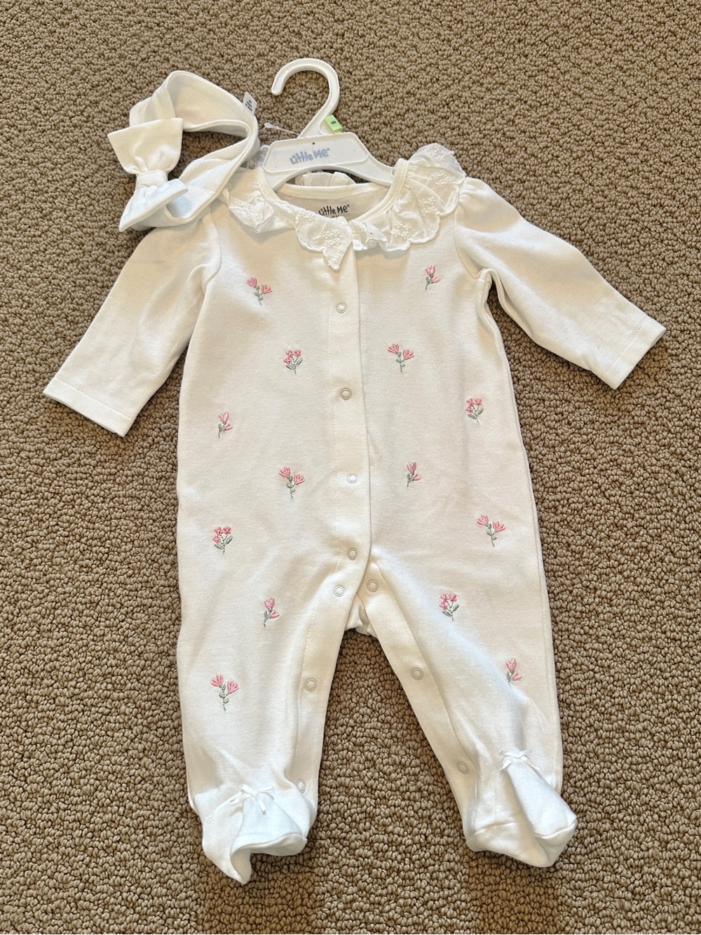 Little Me embroidered floral sleeper and headband